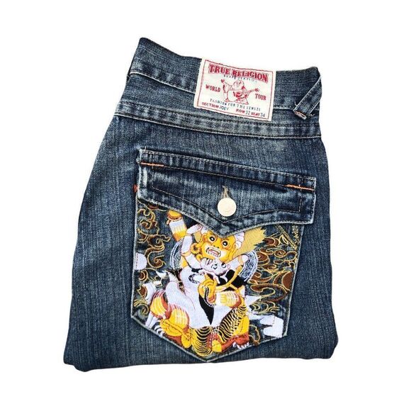 True Religion Embroidered Jeans Size 32 Joey Blue - Picture 9 of 10